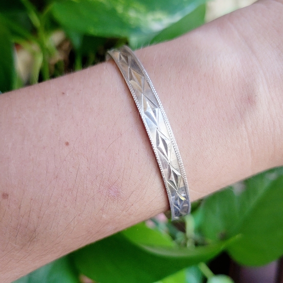 Vintage Old Siam Dainty 925 Sterling Silver Geometric Bangle Bracelet - Picture 5 of 10
